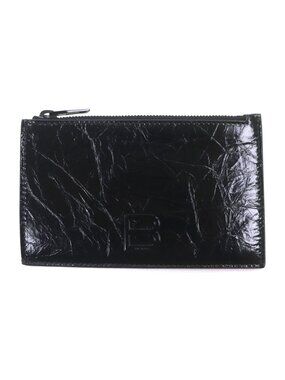 Balenciaga Crush Leather Fragment Case Card Boulder Coin Purse Black